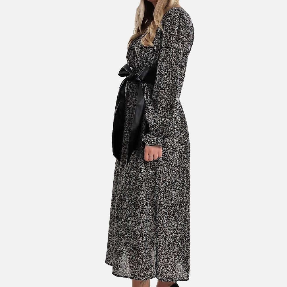 Maxi Dress with Leather Belt , Maxi Dress, dress with Leather Belt, polka dots dress, dress Woman, spots dress black