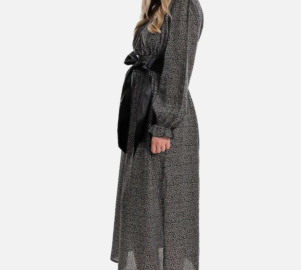 Maxi Dress with Leather Belt , Maxi Dress, dress with Leather Belt, polka dots dress, dress Woman, spots dress black