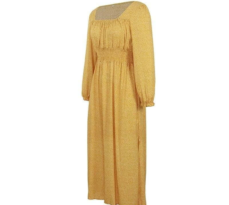 Maxi Dress with Leather Belt , Maxi Dress, dress with Leather Belt, polka dots dress, dress Woman, yellow dress