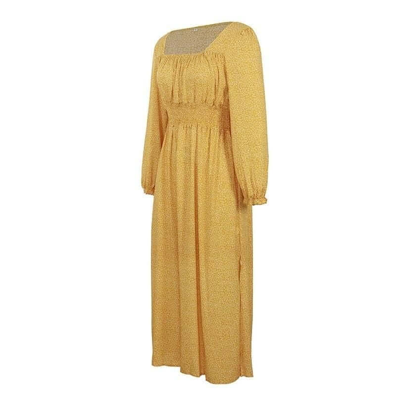 Maxi Dress with Leather Belt , Maxi Dress, dress with Leather Belt, polka dots dress, dress Woman, yellow dress