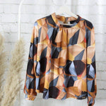 Metrix Pattern Blouse,Metrix Pattern Blouse, blouse Woman, metrix prints blouse longsleeves 