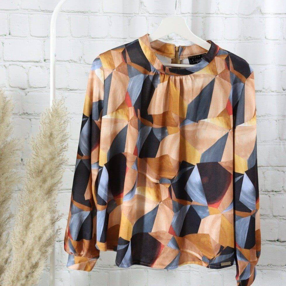 Metrix Pattern Blouse,Metrix Pattern Blouse, blouse Woman, metrix prints blouse longsleeves 