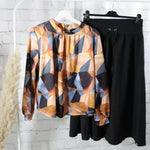 Metrix Pattern Blouse, Metrix Pattern Blouse, blouse Woman, metrix prints blouse longsleeves 
