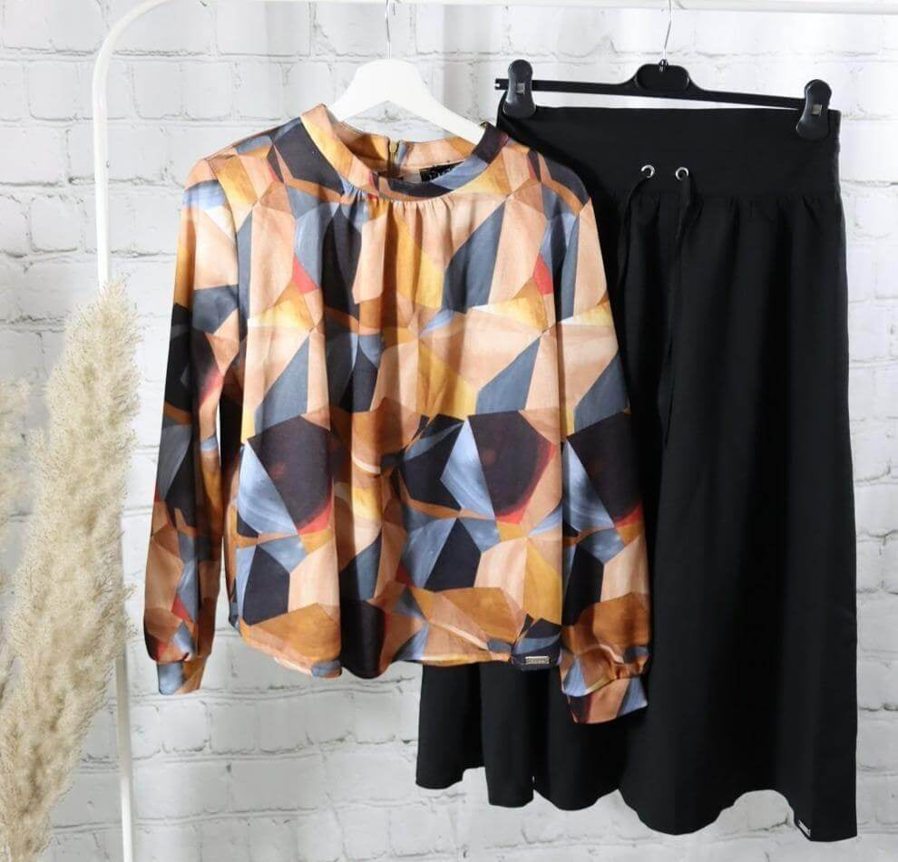 Metrix Pattern Blouse, Metrix Pattern Blouse, blouse Woman, metrix prints blouse longsleeves 