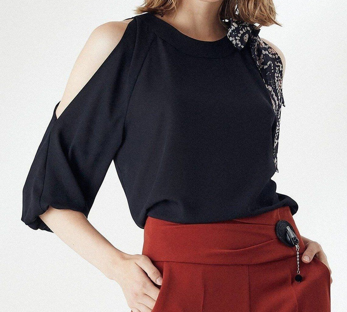 Women's Off Shoulder Slit Sleeve elastic Cuff Blouse Top,Open Shoulders Blouse JASPER