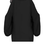 Open Shoulders Blouse JASPER Mode, Women's Off Shoulder Slit Sleeve elastic Cuff Blouse Top, Black Top Blouse