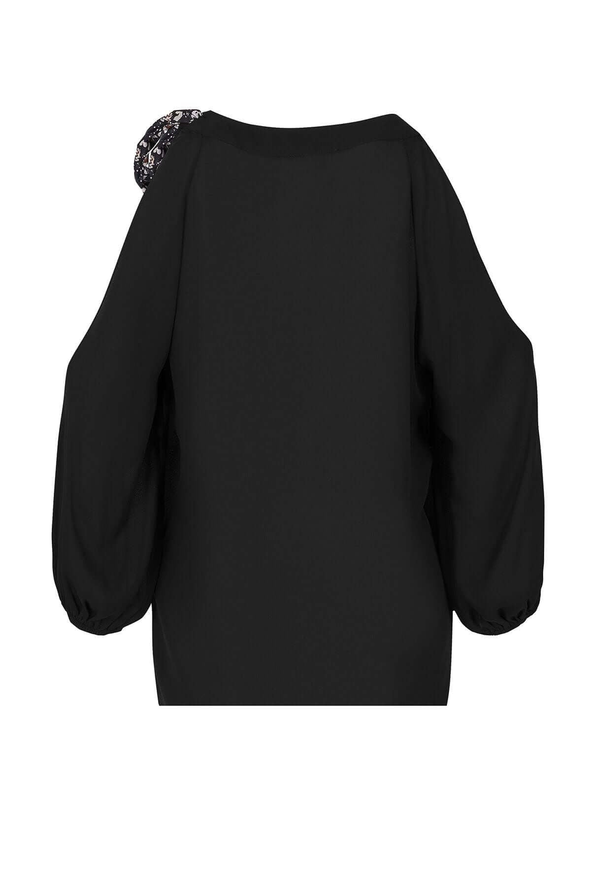 Open Shoulders Blouse JASPER Mode, Women's Off Shoulder Slit Sleeve elastic Cuff Blouse Top, Black Top Blouse
