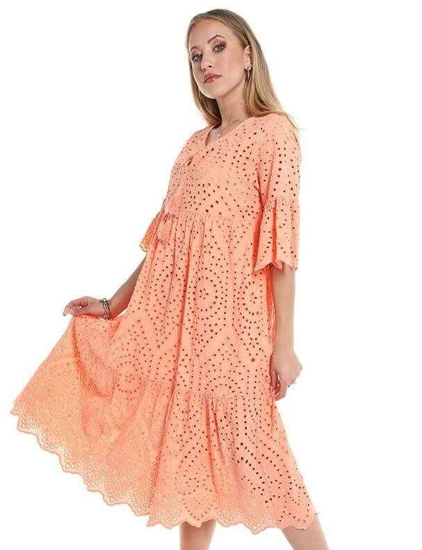 Perforated Embroidery Dress , Boho -dress