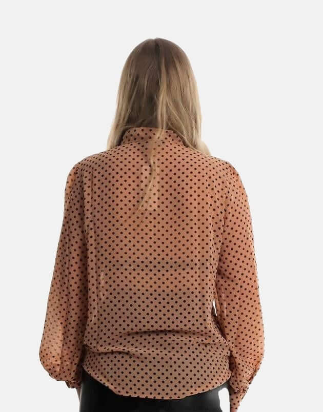 Transparent Blouse with bow tie, Polka Blouse with loops, Blouse with dots, Blouse Woman with Bowtie