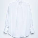 Poplin shirt with bow tie white