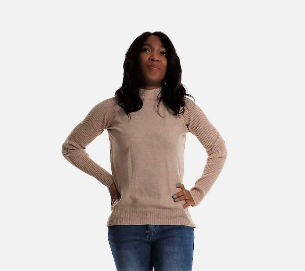 Ribbed High Neck Sweater , ripped sweater, beige sweater, pullover