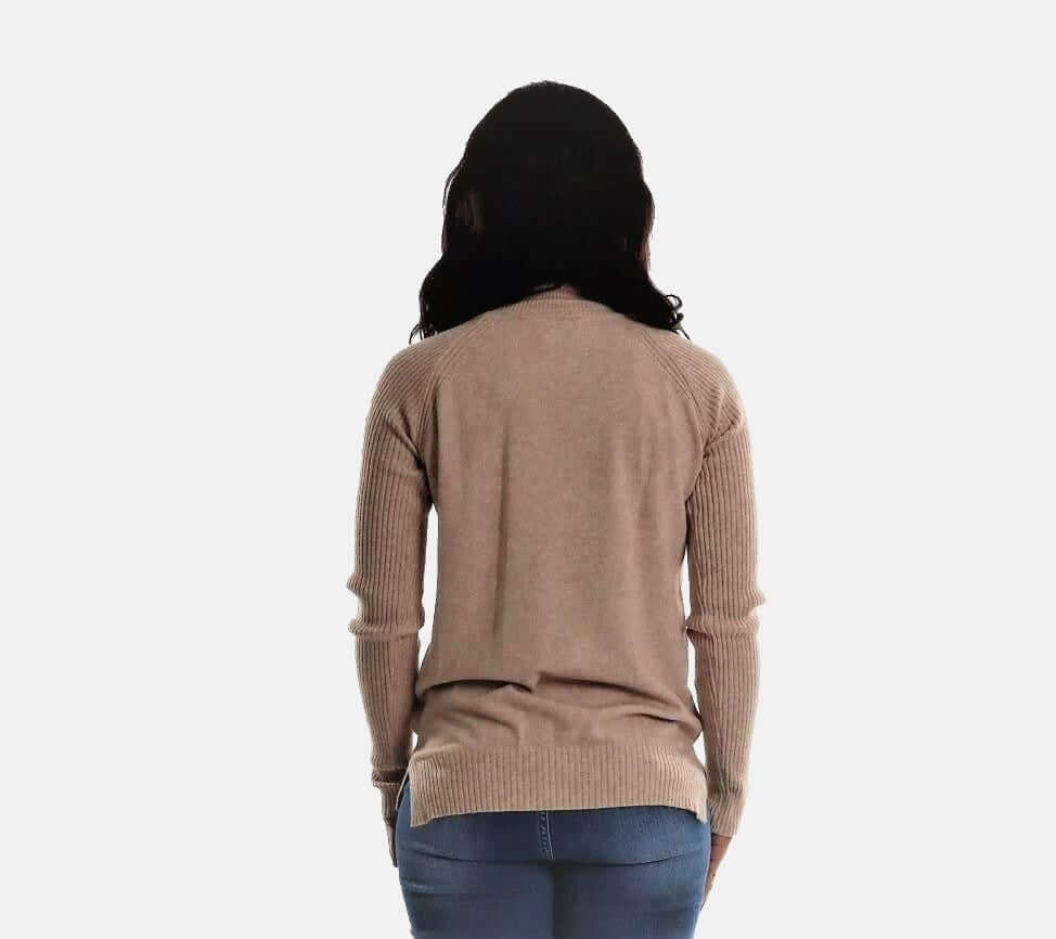 Ribbed High Neck Sweater , ripped sweater, beige sweater, pullover