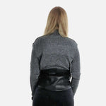Ribbed Top with Leather, gray top woman