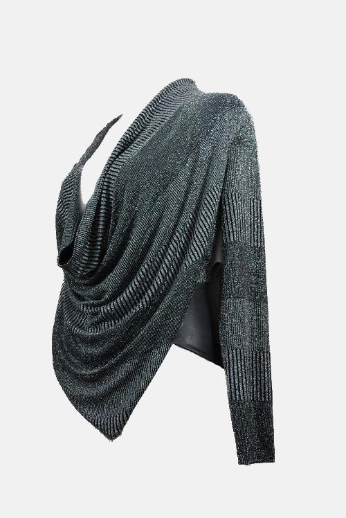 Ribbed Top with Leather , top woman, party top , top with shimmer details