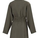Shirt Dress with Belt , Shirt Dress with Belt, Mini Shirt Dress with Drawstrings Olive, Dress