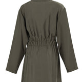 Shirt Dress with Belt , Shirt Dress with Belt, Mini Shirt Dress with Drawstrings Olive, Dress