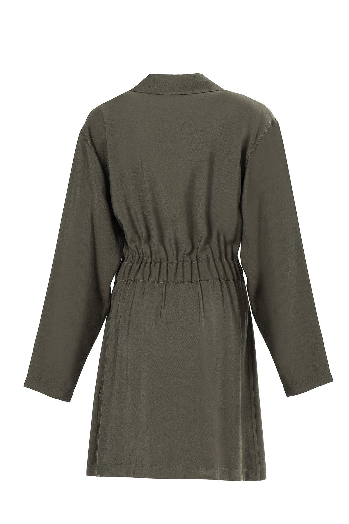 Shirt Dress with Belt , Shirt Dress with Belt, Mini Shirt Dress with Drawstrings Olive, Dress