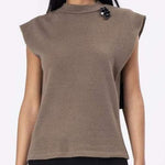 Shoulders Sleeves Top khaki-olive, shoulders tank  knitwear olive with brotch
