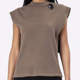 Shoulders Sleeves Top khaki-olive, shoulders tank  knitwear olive with brotch