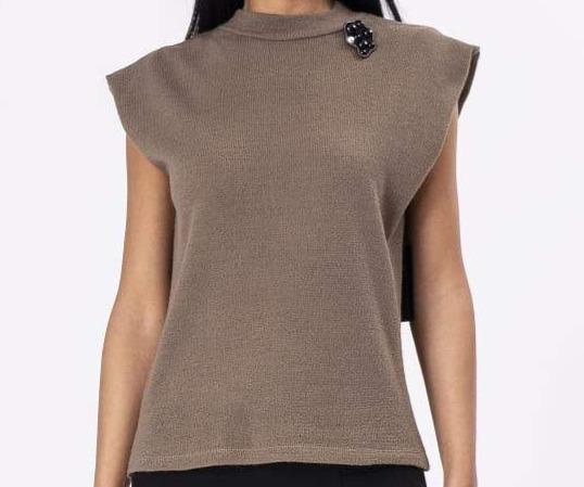 Shoulders Sleeves Top khaki-olive, shoulders tank  knitwear olive with brotch