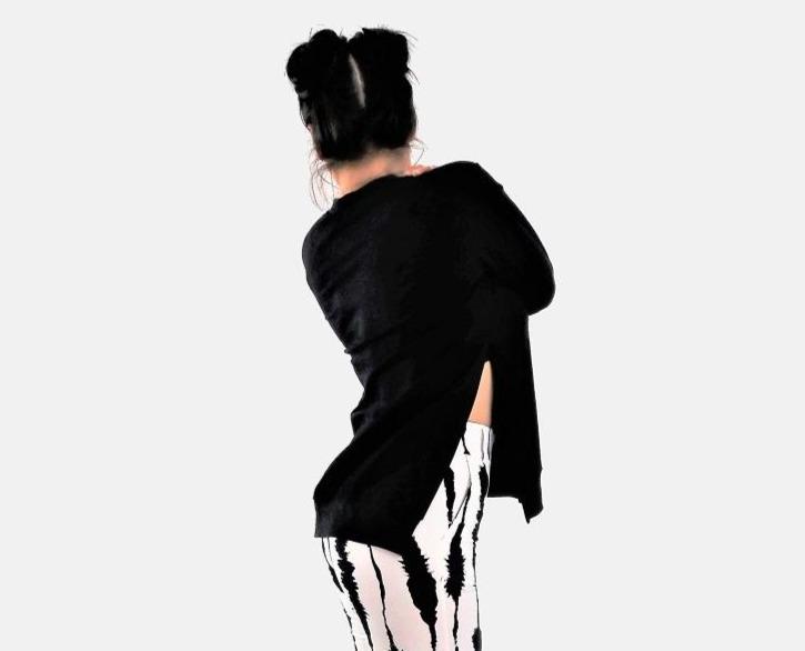 Slit Sides Sweater , Black pullover with slits