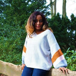Stripe V-Neck Pullover, Stripes Pullover, balloonsleeve sweater,gray pullover, v-neck pullover