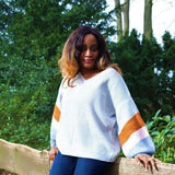 Stripe V-Neck Pullover, Stripes Pullover, balloonsleeve sweater,gray pullover, v-neck pullover