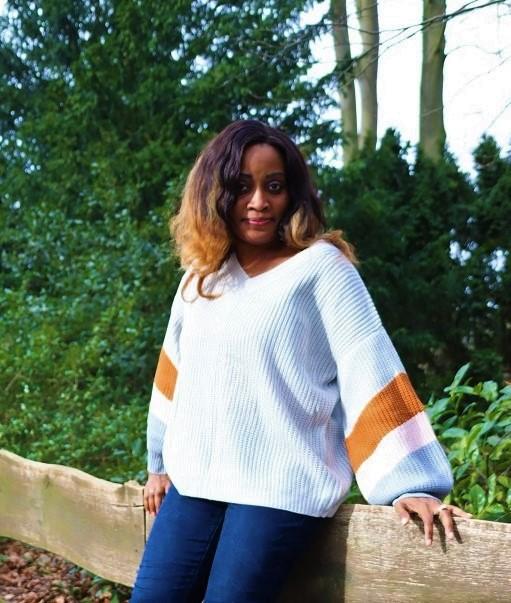 Stripe V-Neck Pullover, Stripes Pullover, balloonsleeve sweater,gray pullover, v-neck pullover