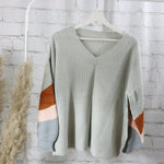 Stripe V-Neck Pullover , Stripes Pullover, balloonsleeve sweater,gray pullover, v-neck pullover