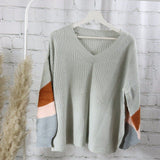 Stripe V-Neck Pullover , Stripes Pullover, balloonsleeve sweater,gray pullover, v-neck pullover
