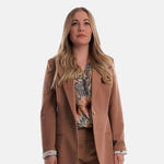 Woman Blazer Brown, One button blazer, Blazer with polks dots inner lining brown, Blazer