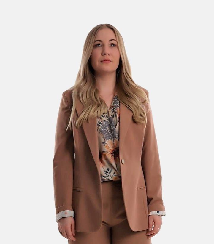 Woman Blazer Brown, One button blazer, Blazer with polks dots inner lining brown, Blazer