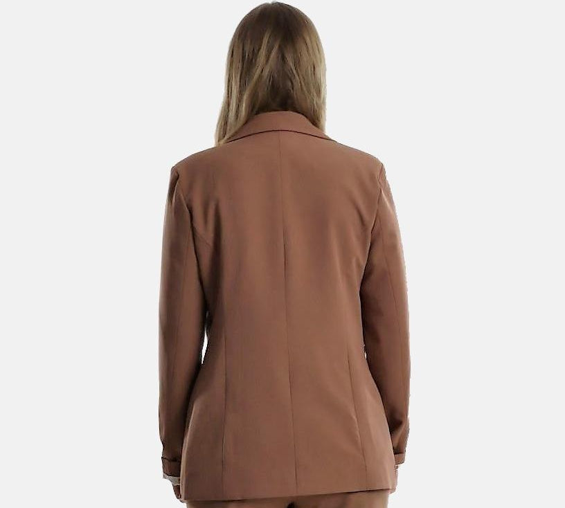 Woman Blazer Brown, One button blazer, Blazer with polks dots inner lining brown, Blazer