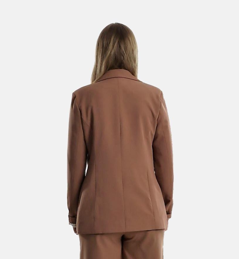Woman Blazer Brown, One button blazer, Blazer with polks dots inner lining brown, Blazer