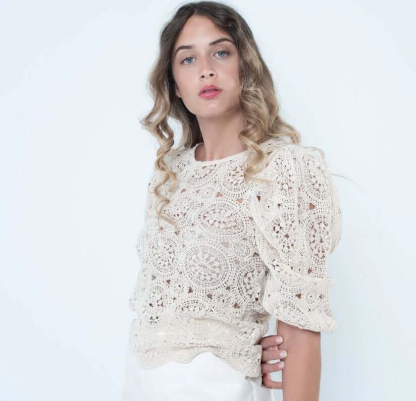 crotchet top beige