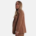 Woman Blazer Brown, One button blazer, Blazer with polks dots inner lining brown, Blazer