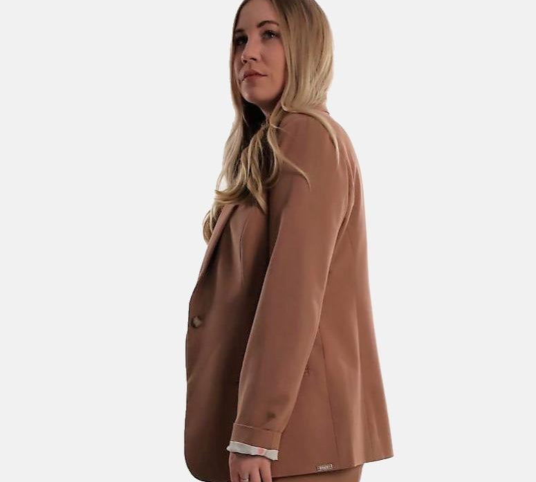 Woman Blazer Brown, One button blazer, Blazer with polks dots inner lining brown, Blazer