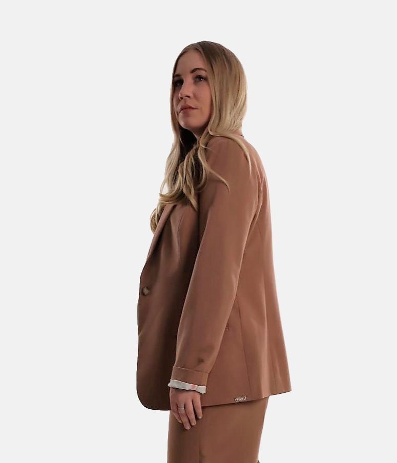 Woman Blazer Brown, One button blazer, Blazer with polks dots inner lining brown, Blazer